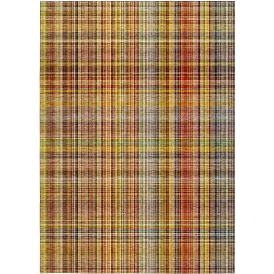 3' X 4' Orange Plaid Washable Non Skid Indoor Outdoor Area Rug Photo 4