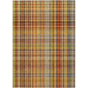 Photo of 3' X 4' Orange Plaid Washable Non Skid Indoor Outdoor Area Rug