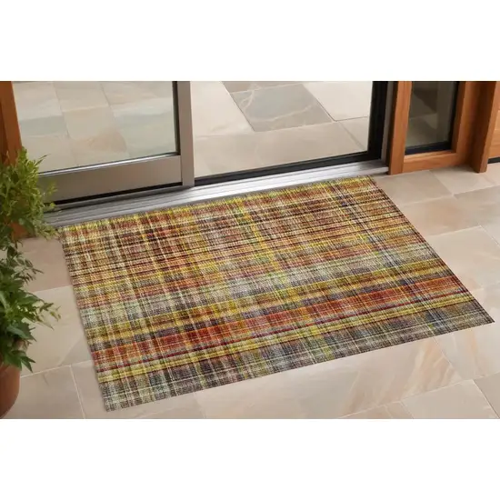 3' X 4' Orange Plaid Washable Non Skid Indoor Outdoor Area Rug Photo 1