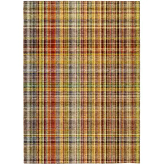 3' X 4' Orange Plaid Washable Non Skid Indoor Outdoor Area Rug Photo 2