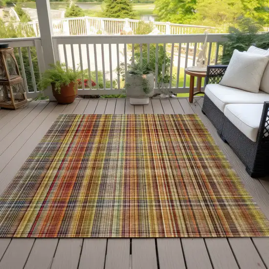 3' X 4' Orange Plaid Washable Non Skid Indoor Outdoor Area Rug Photo 8