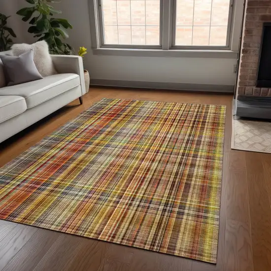 3' X 5' Orange Plaid Washable Non Skid Indoor Outdoor Area Rug Photo 9