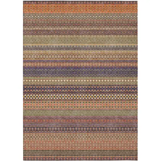 3' X 4' Orange Striped Washable Non Skid Indoor Outdoor Area Rug Photo 2