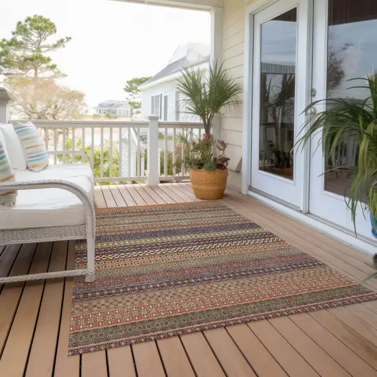 3' X 4' Orange Striped Washable Non Skid Indoor Outdoor Area Rug Photo 8