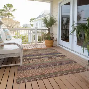 Photo of 3' X 4' Orange Striped Washable Non Skid Indoor Outdoor Area Rug