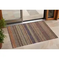 Photo of 3' X 5' Orange Striped Washable Non Skid Indoor Outdoor Area Rug