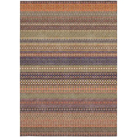 Orange Striped Washable Non Skid Indoor Outdoor Area Rug Photo 5