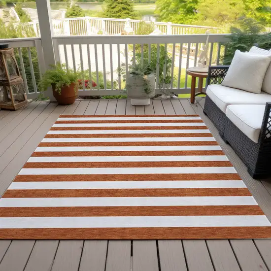 Orange Striped Washable Non Skid Indoor Outdoor Area Rug Photo 9