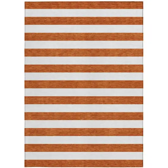 Orange Striped Washable Non Skid Indoor Outdoor Area Rug Photo 4