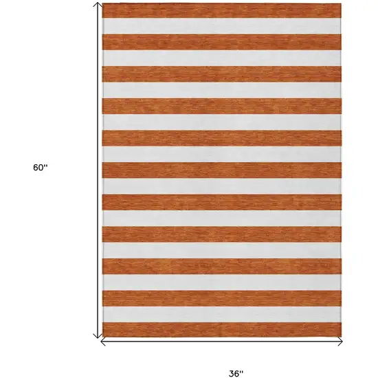 3' X 5' Orange Striped Washable Non Skid Indoor Outdoor Area Rug Photo 3