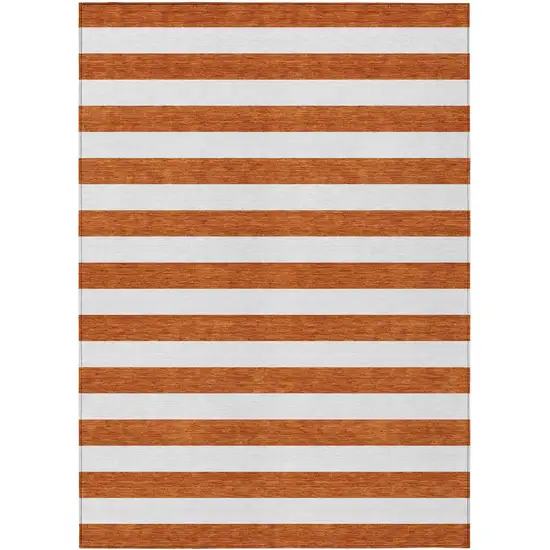 3' X 5' Orange Striped Washable Non Skid Indoor Outdoor Area Rug Photo 2