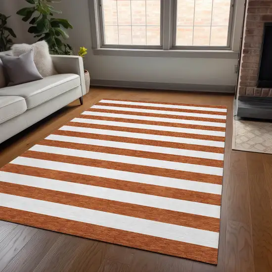 3' X 5' Orange Striped Washable Non Skid Indoor Outdoor Area Rug Photo 8