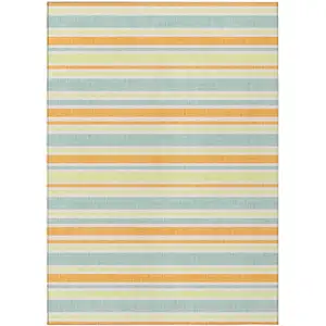 Photo of 3' X 4' Orange Striped Washable Non Skid Indoor Outdoor Area Rug