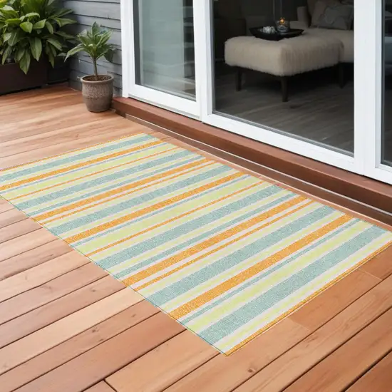 3' X 4' Orange Striped Washable Non Skid Indoor Outdoor Area Rug Photo 1