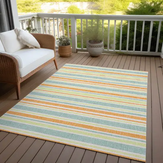 3' X 5' Orange Striped Washable Non Skid Indoor Outdoor Area Rug Photo 6