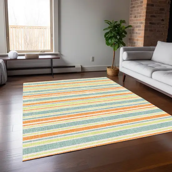 Orange Striped Washable Non Skid Indoor Outdoor Area Rug Photo 9