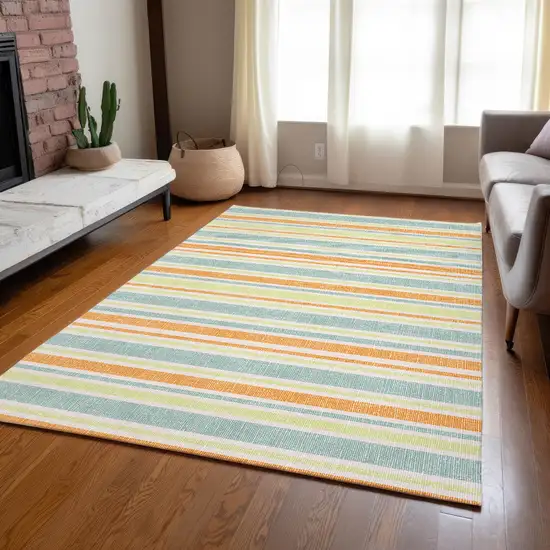 3' X 5' Orange Striped Washable Non Skid Indoor Outdoor Area Rug Photo 8