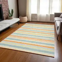 Photo of 3' X 5' Orange Striped Washable Non Skid Indoor Outdoor Area Rug