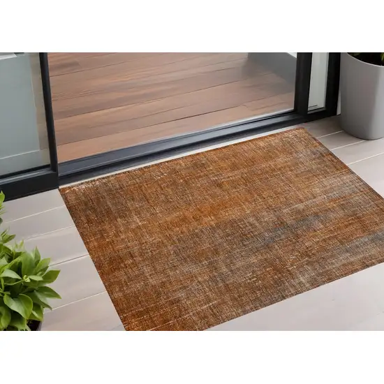 Orange Striped Washable Non Skid Indoor Outdoor Area Rug Photo 1