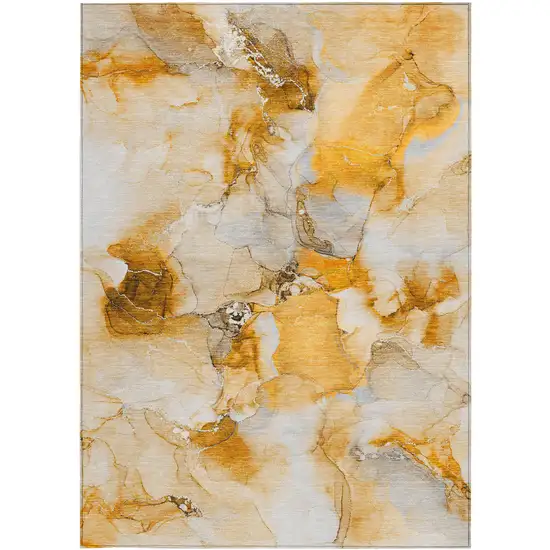 3' X 5' Orange and Ivory Abstract Washable Non Skid Indoor Outdoor Area Rug Photo 2