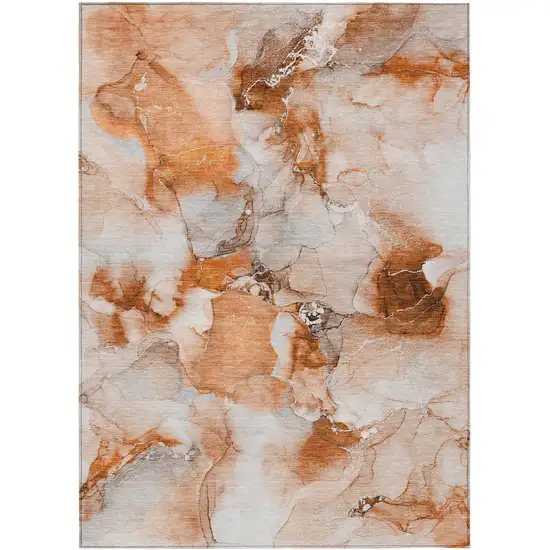 3' X 4' Orange and Ivory Abstract Washable Non Skid Indoor Outdoor Area Rug Photo 2