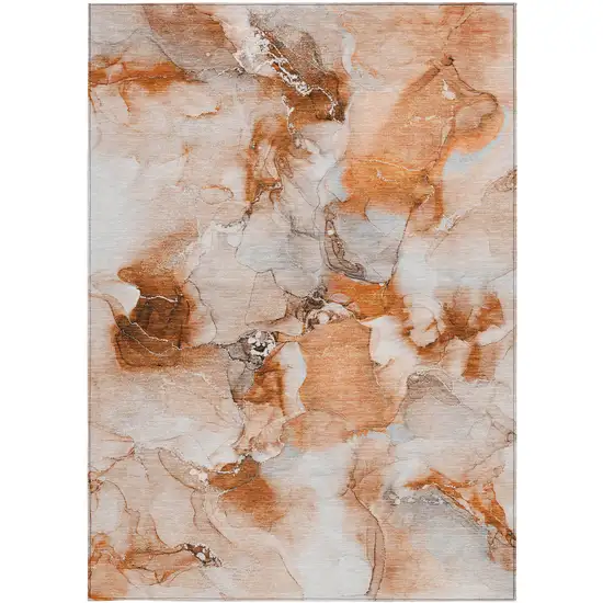 3' X 4' Orange and Ivory Abstract Washable Non Skid Indoor Outdoor Area Rug Photo 5