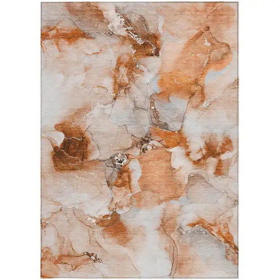 Orange and Ivory Abstract Washable Non Skid Indoor Outdoor Area Rug Photo 4