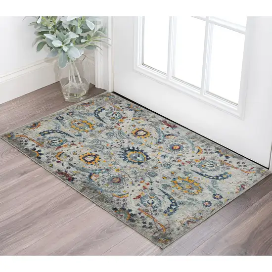 3' X 5' Orange and Ivory Floral Power Loom Area Rug Photo 1