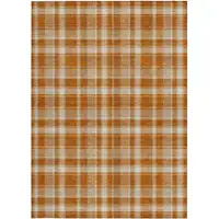 Photo of 3' X 4' Orange and Ivory Plaid Washable Non Skid Indoor Outdoor Area Rug