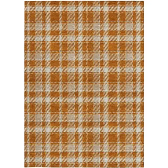 3' X 4' Orange and Ivory Plaid Washable Non Skid Indoor Outdoor Area Rug Photo 5