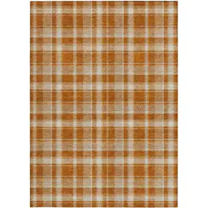 Photo of 3' X 4' Orange and Ivory Plaid Washable Non Skid Indoor Outdoor Area Rug