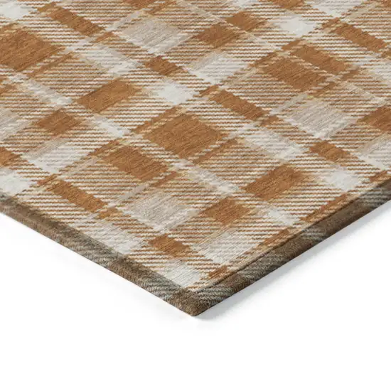 3' X 4' Orange and Ivory Plaid Washable Non Skid Indoor Outdoor Area Rug Photo 6