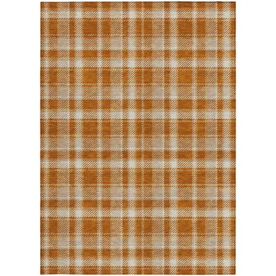 Orange and Ivory Plaid Washable Non Skid Indoor Outdoor Area Rug Photo 5