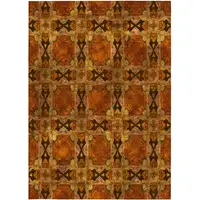 Photo of 3' X 4' Orange and Rust Floral Medallion Washable Non Skid Indoor Outdoor Area Rug