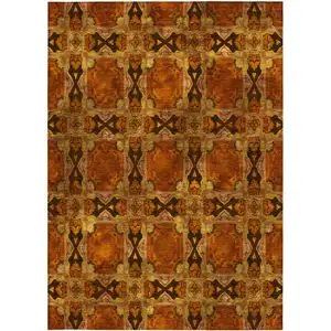 Photo of 3' X 4' Orange and Rust Floral Medallion Washable Non Skid Indoor Outdoor Area Rug