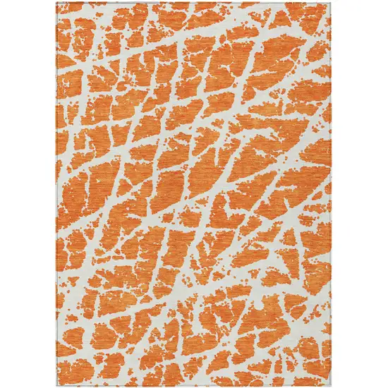 3' X 4' Orange and White Abstract Washable Non Skid Indoor Outdoor Area Rug Photo 2