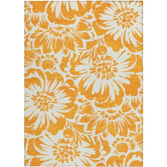 3' X 4' Orange and White Floral Washable Non Skid Indoor Outdoor Area Rug Photo 5