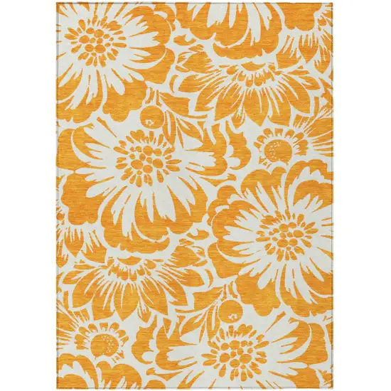 Orange and White Floral Washable Non Skid Indoor Outdoor Area Rug Photo 2