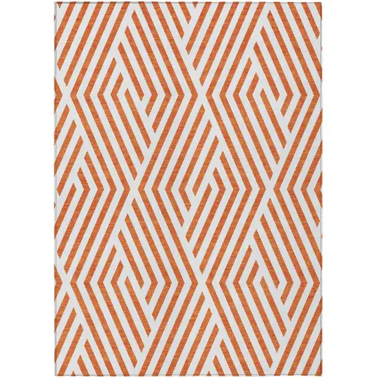 Orange and White Geometric Washable Non Skid Indoor Outdoor Area Rug Photo 2