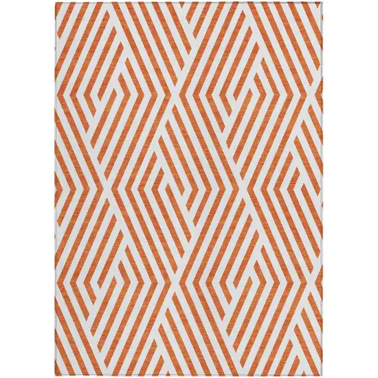 Orange and White Geometric Washable Non Skid Indoor Outdoor Area Rug Photo 5