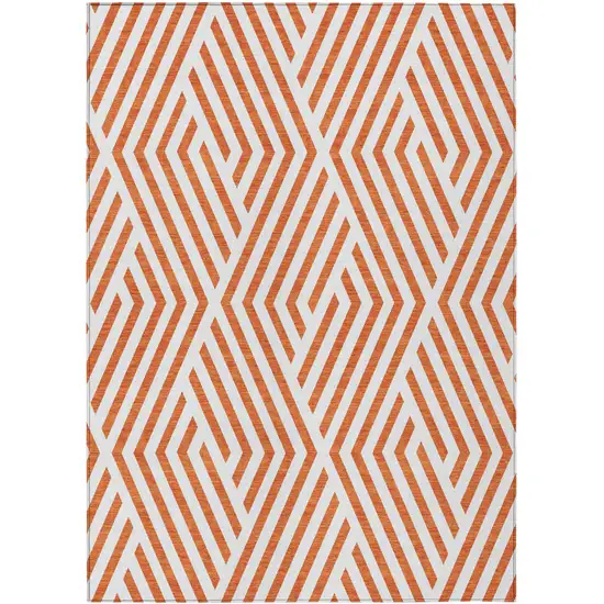 3' X 5' Orange and White Geometric Washable Non Skid Indoor Outdoor Area Rug Photo 2