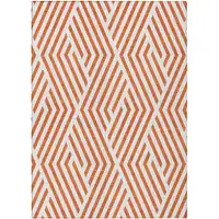 Photo of 3' X 5' Orange and White Geometric Washable Non Skid Indoor Outdoor Area Rug