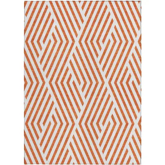 3' X 5' Orange and White Geometric Washable Non Skid Indoor Outdoor Area Rug Photo 5