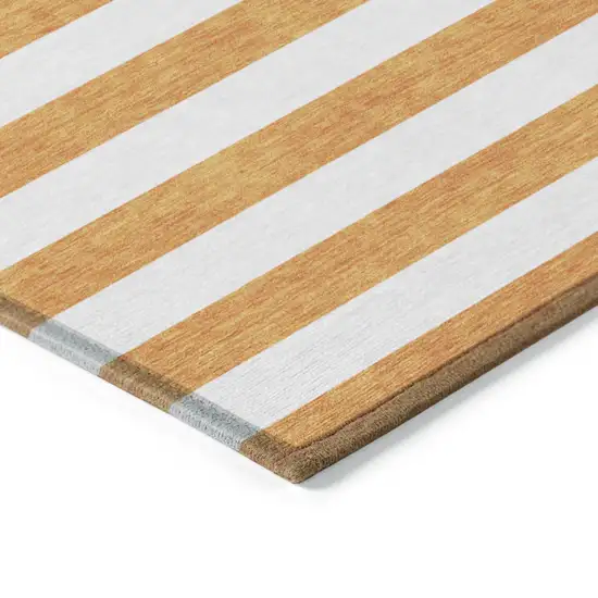 3' X 4' Orange and White Striped Washable Non Skid Indoor Outdoor Area Rug Photo 6