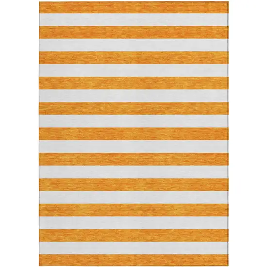 3' X 4' Orange and White Striped Washable Non Skid Indoor Outdoor Area Rug Photo 5