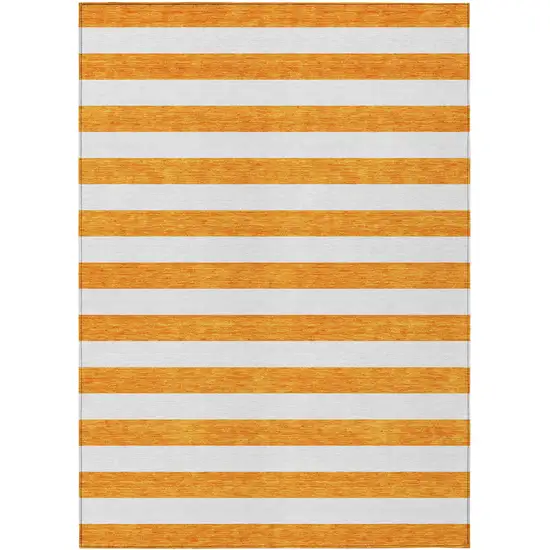 3' X 4' Orange and White Striped Washable Non Skid Indoor Outdoor Area Rug Photo 2