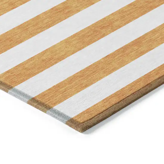 Orange and White Striped Washable Non Skid Indoor Outdoor Area Rug Photo 6