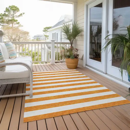 3' X 4' Orange and White Striped Washable Non Skid Indoor Outdoor Area Rug Photo 8