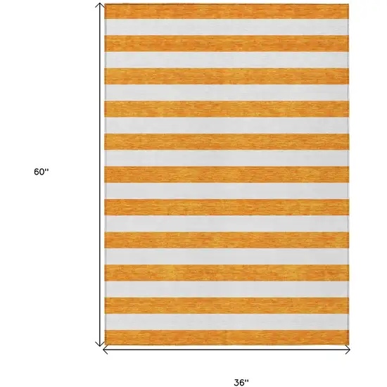 3' X 5' Orange and White Striped Washable Non Skid Indoor Outdoor Area Rug Photo 3