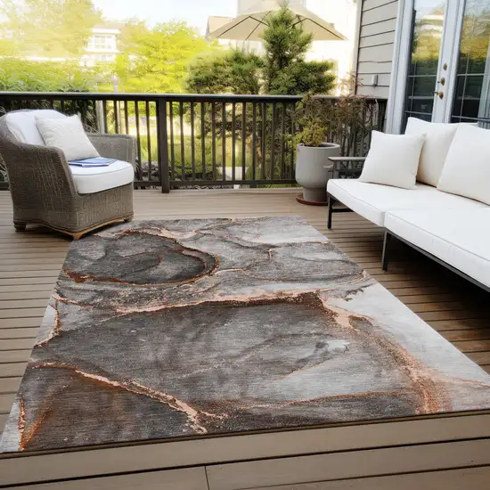 3' X 4' Peach Abstract Washable Non Skid Indoor Outdoor Area Rug Photo 8